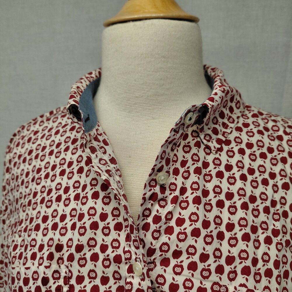 Talbots Apple Print Rolled LS Sleeve Button Down Blouse Red Size 16 - Picture 3 of 10